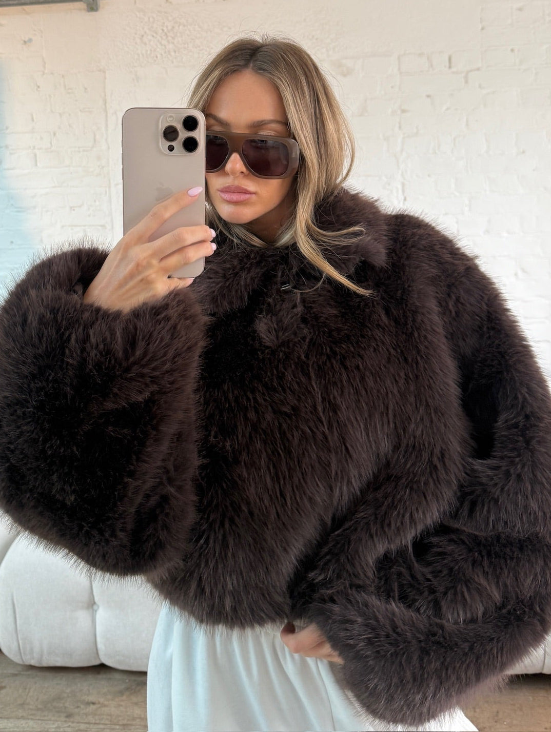 Faux Fur Jacket - Brown