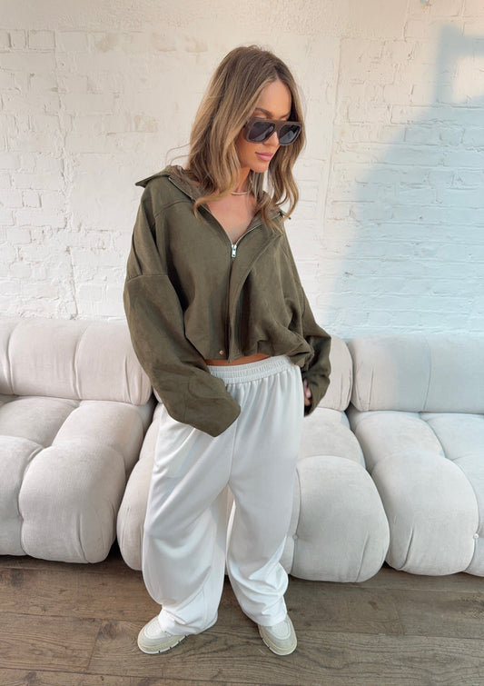 Suede Style Oversized Jacket - Khaki