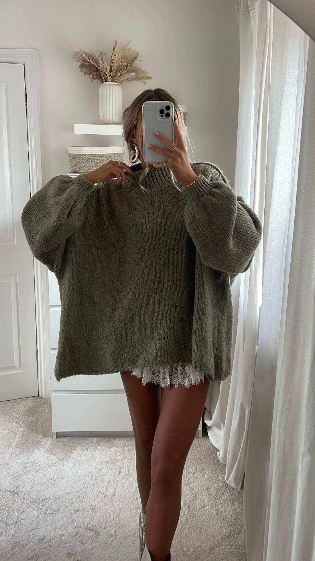 Oversized Knit Jumper - Olive