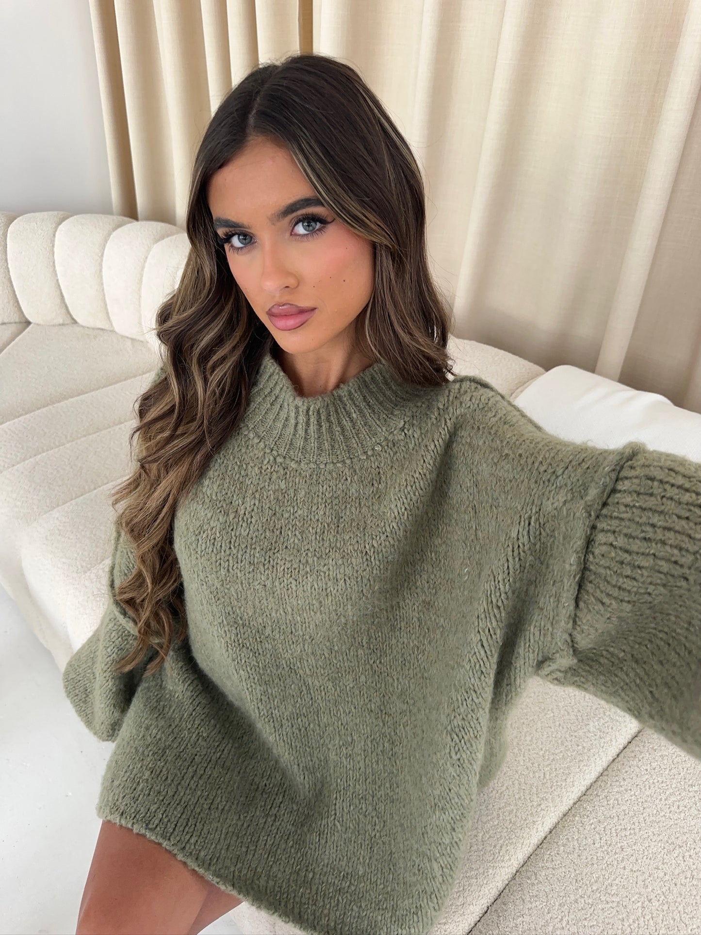 Oversized Knit Jumper - Olive