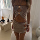 Elora Bronze Shell Cut Out Mini Skirt
