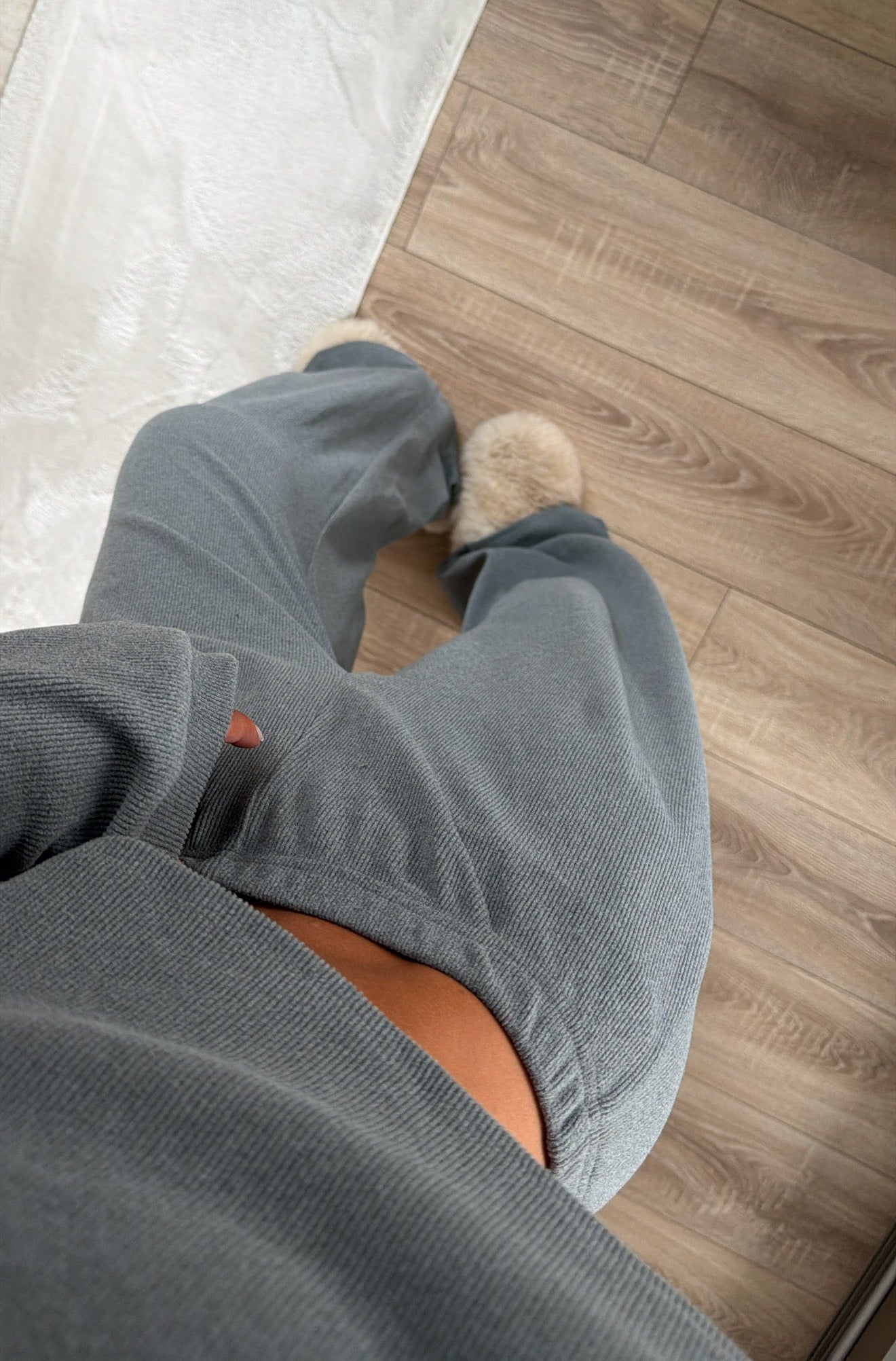 Soft Touch Ribbed Lounge Set Tracksuit - Grey