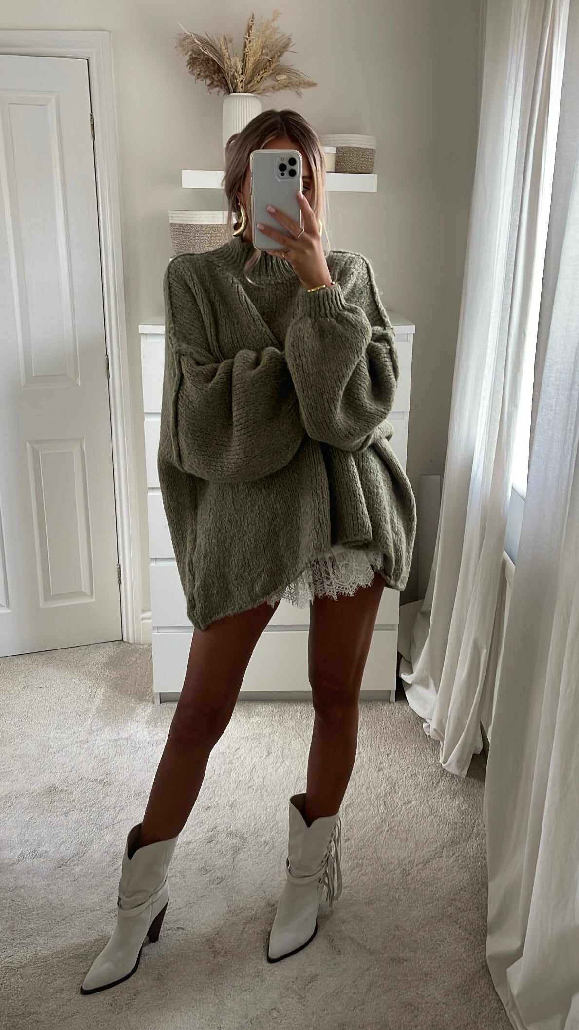 Oversized Knit Jumper - Olive