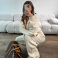 Hooded Knit Tracksuit - Cream