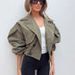 Balloon Sleeve Cropped Trench Jacket - Khaki