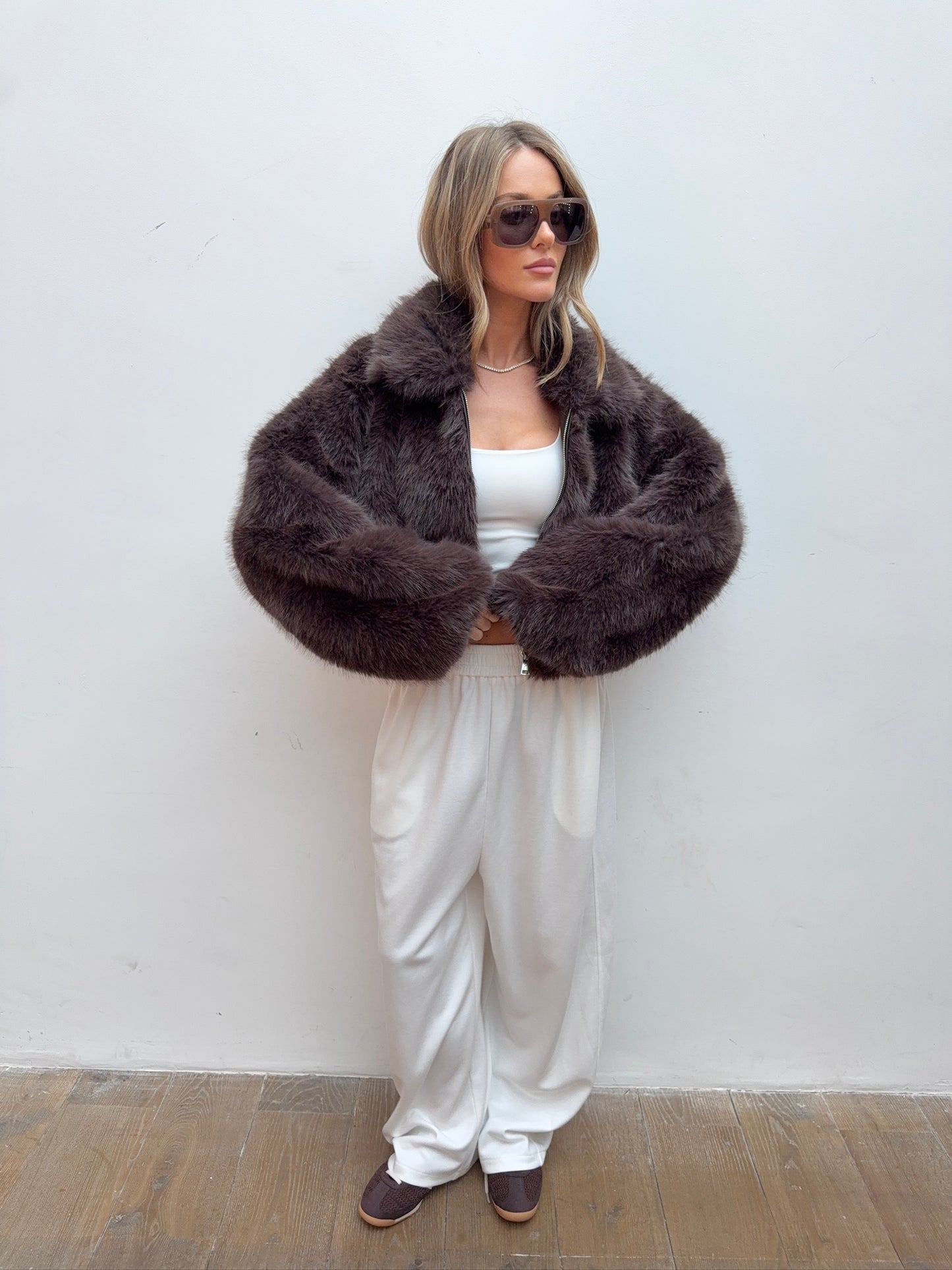 Faux Fur Jacket - Brown