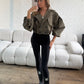 Balloon Sleeve Cropped Trench Jacket - Khaki