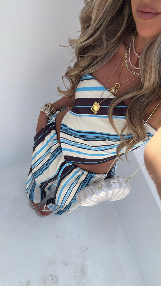 Gaia Bandana Top - Blue/Brown Stripe