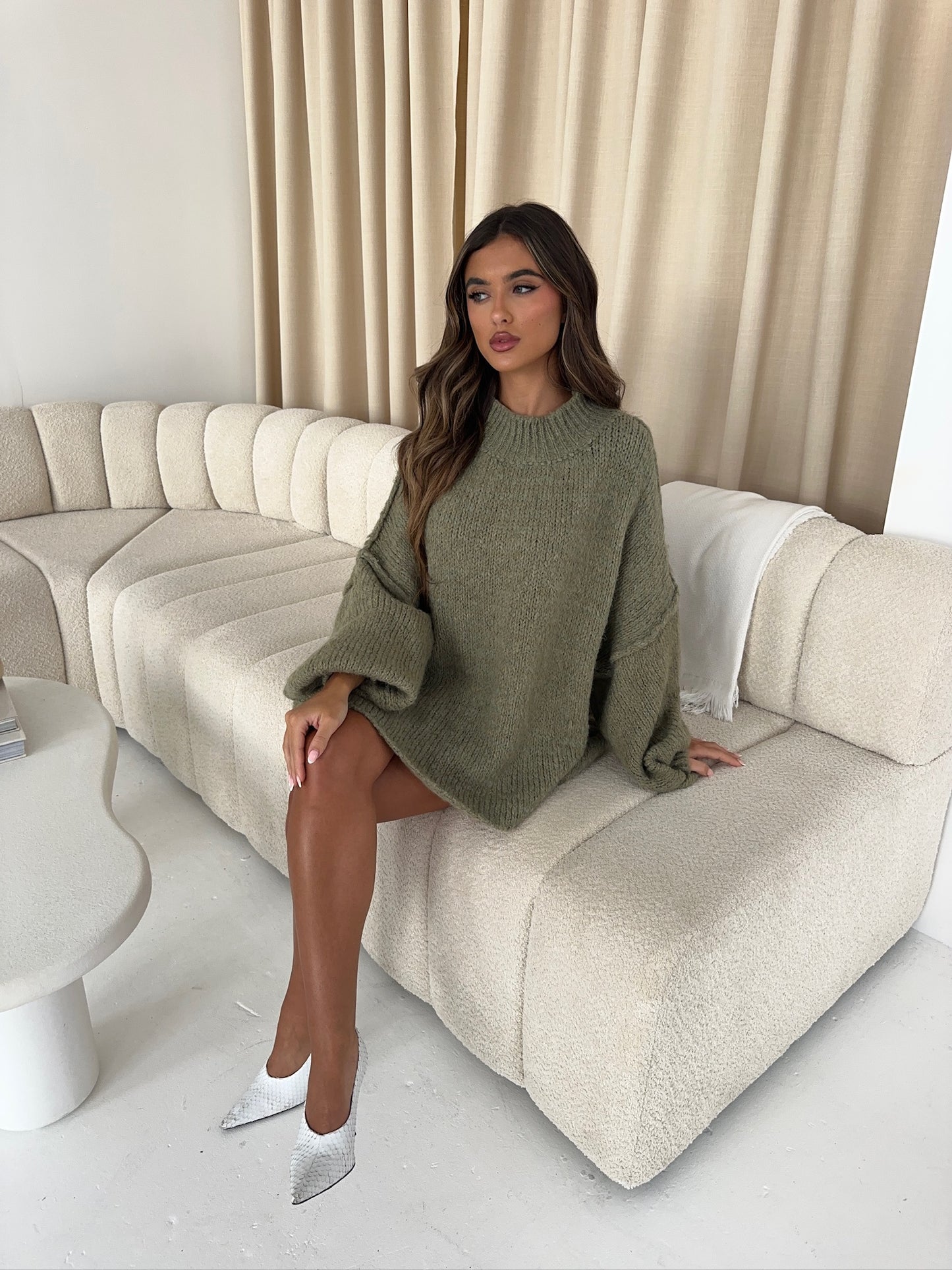 Oversized Knit Jumper - Olive