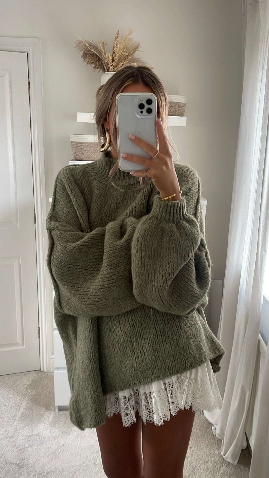 Oversized Knit Jumper - Olive